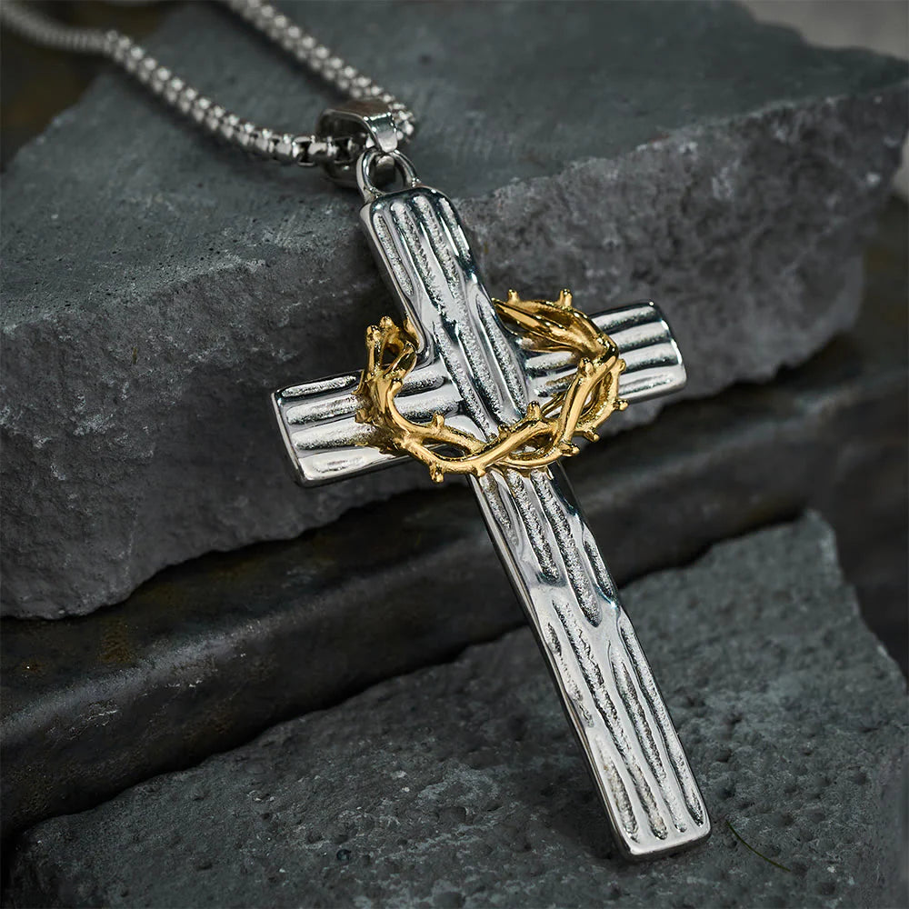 Modern Style Jesus Crown Of Thorns Cross Sacred Protection Pendant Necklace