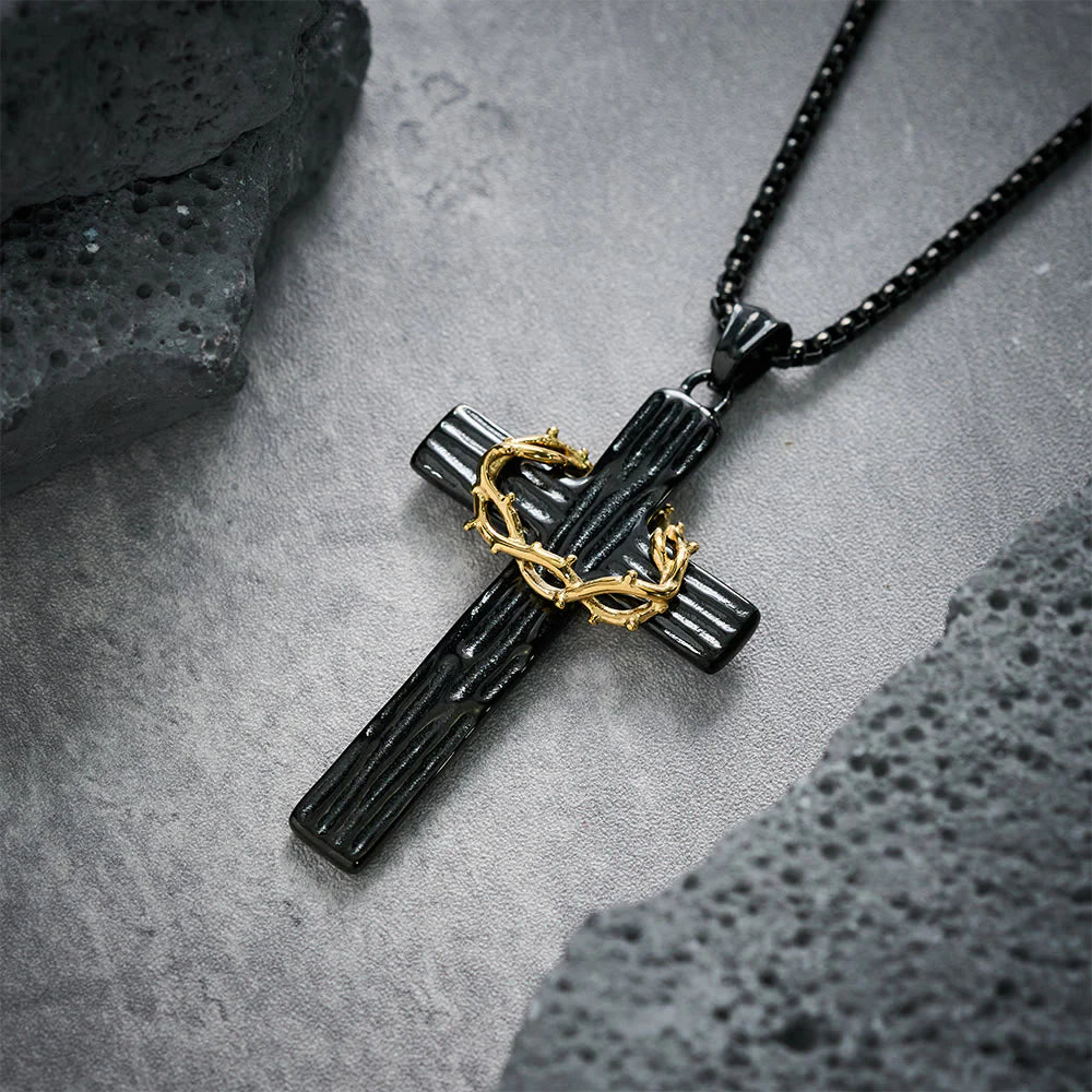 Modern Style Jesus Crown Of Thorns Cross Sacred Protection Pendant Necklace