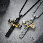 Modern Style Jesus Crown Of Thorns Cross Sacred Protection Pendant Necklace