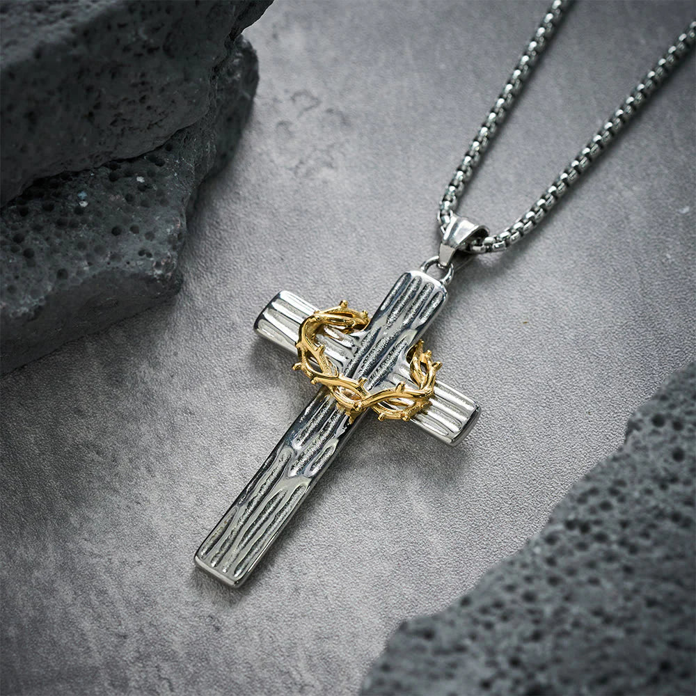 Modern Style Jesus Crown Of Thorns Cross Sacred Protection Pendant Necklace