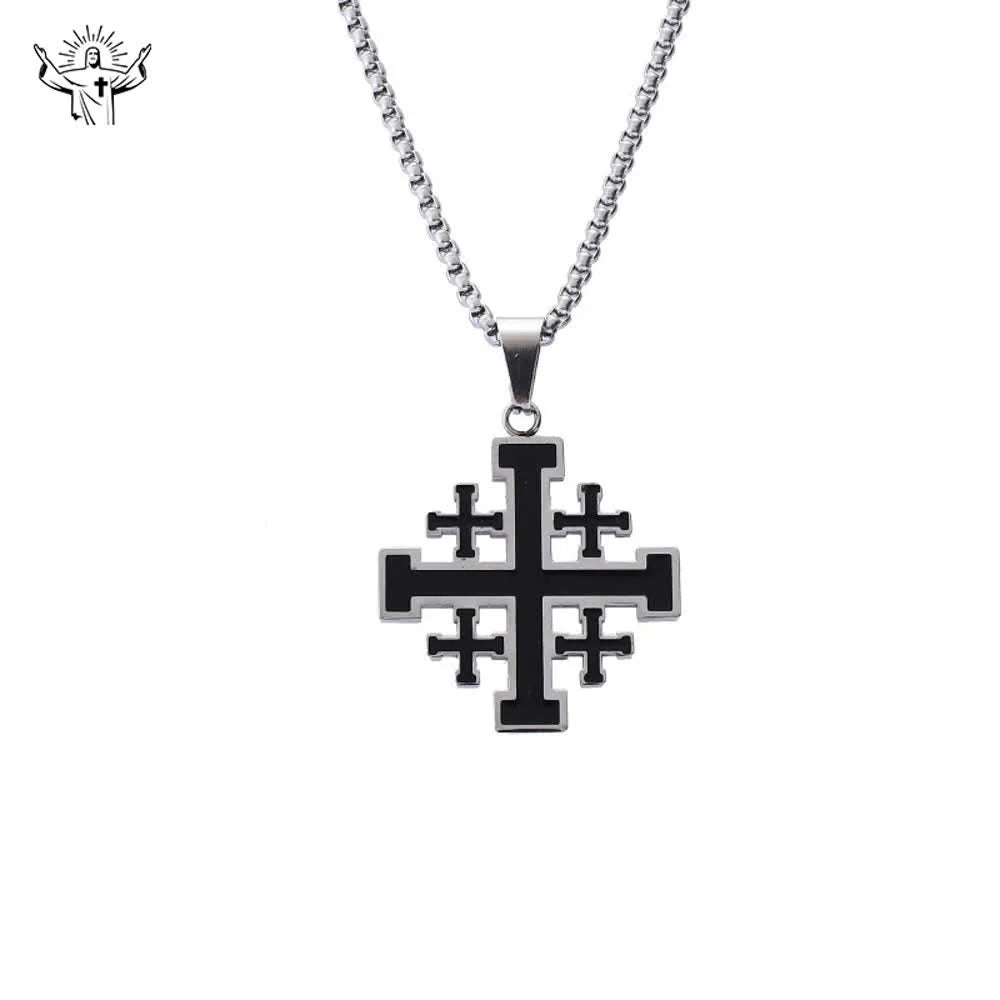 Hip-hop Style Jerusalem Cross Titanium Steel Pendant Necklace