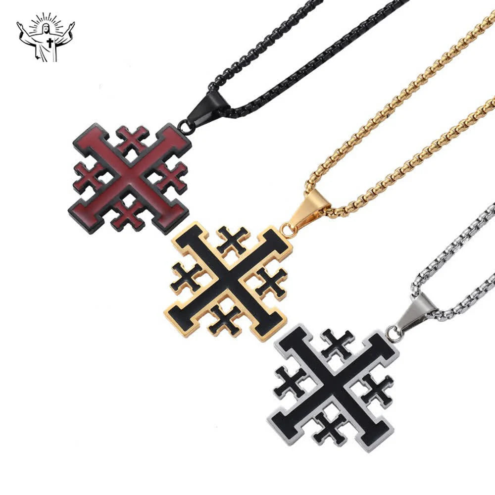 Hip-hop Style Jerusalem Cross Titanium Steel Pendant Necklace