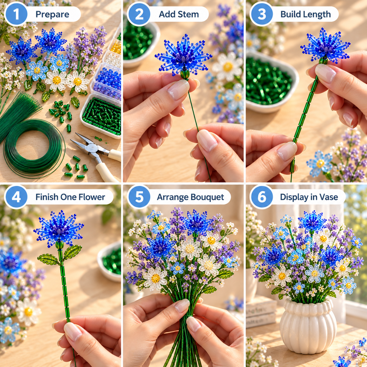 ✨DIY Beaded Wildflower Bouquet Kit – Handmade Crystal Flower Craft Set🌸✨