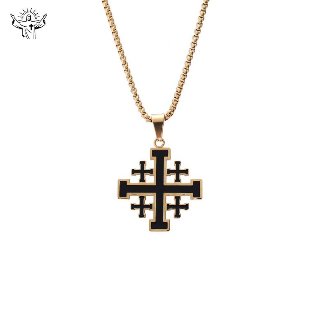 Hip-hop Style Jerusalem Cross Titanium Steel Pendant Necklace