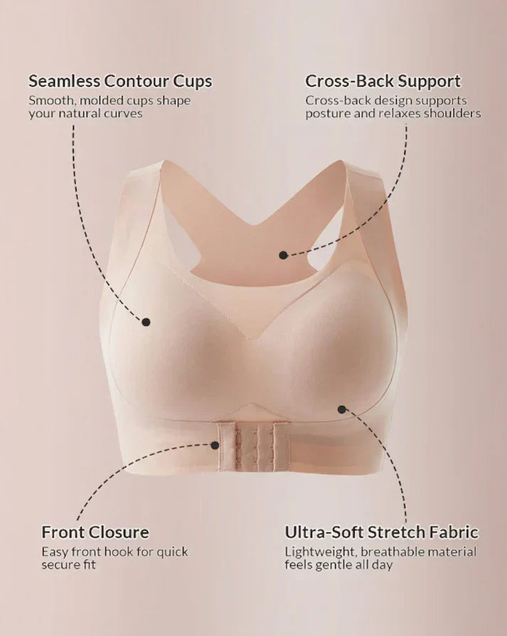 Front Closure Cross-Back Wireless Posture Bra
