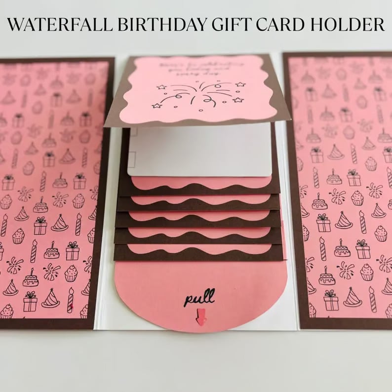 Personalized Waterfall Christmas Gift Card Booklet | Handmade Holder for 4 Gift Cards