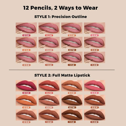 12 Pcs Matte Lip Liner Set , Blendable Lip Pencil 💋