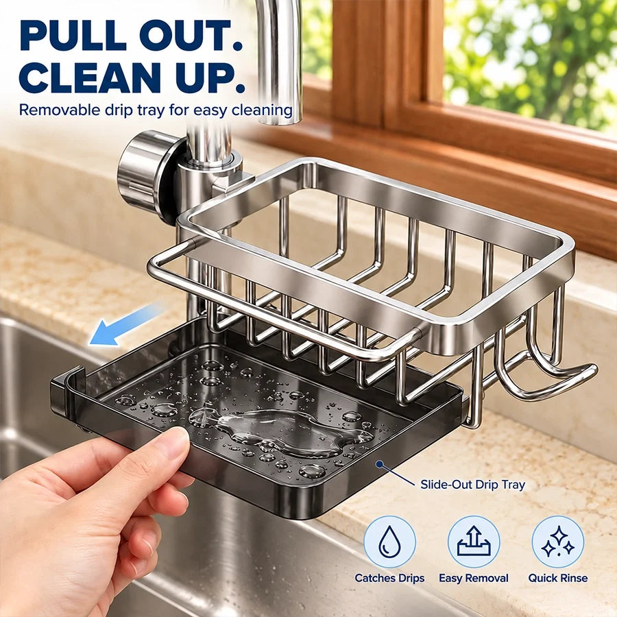 Faucet-Hanging Drain Rack with Removable Drip Tray