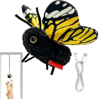 🐈Interactive Electric Butterfly Cat Toy with Fluttering Wings - USB Rechargeable Flapping Motion Kitten Toy with Door Hanging Strap & Teaser Attachment - Soft Plush Indoor Cat Exercise Toy 💖
