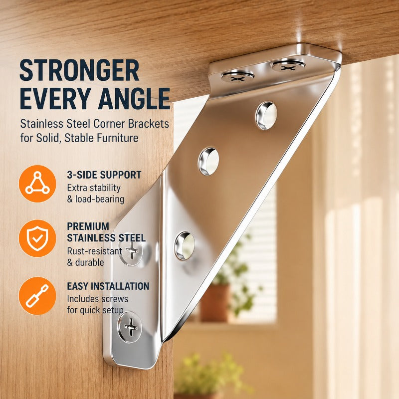 Stainless Steel Corner Braces, 6-Pack 90° Joint Plates with Screws