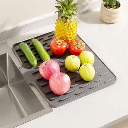Sloped Silicone Dish Drying Mat, Self-Draining Heat-Resistant Non-Slip