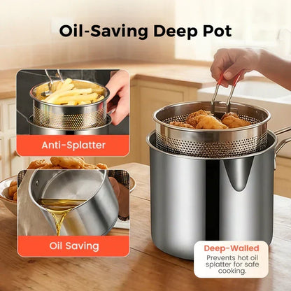 304 Stainless Steel Multifuntional Fryer-Avoid Burns