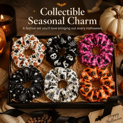 🎃 Hand-Illustrated Halloween Scrunchie Collection (6pc, Limited Batch)