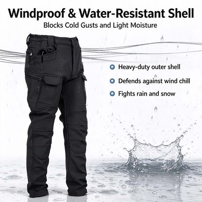 Men's Windproof & Warm Outdoor Military Tactical Pants - Fleece-Lined, Solid Color👖