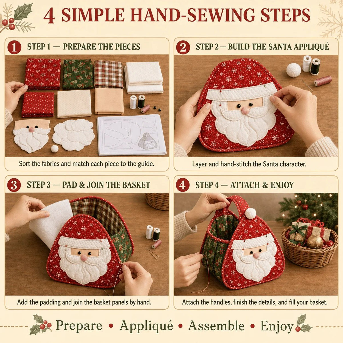 🎄 Christmas Character Quilted Carry Basket DIY Kit