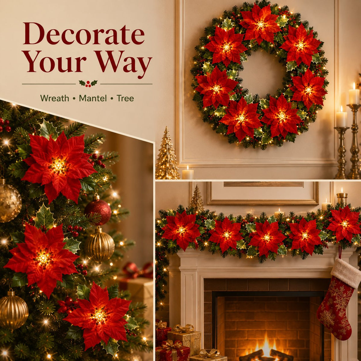 ✨ Christmas Poinsettia LED Garland String Lights