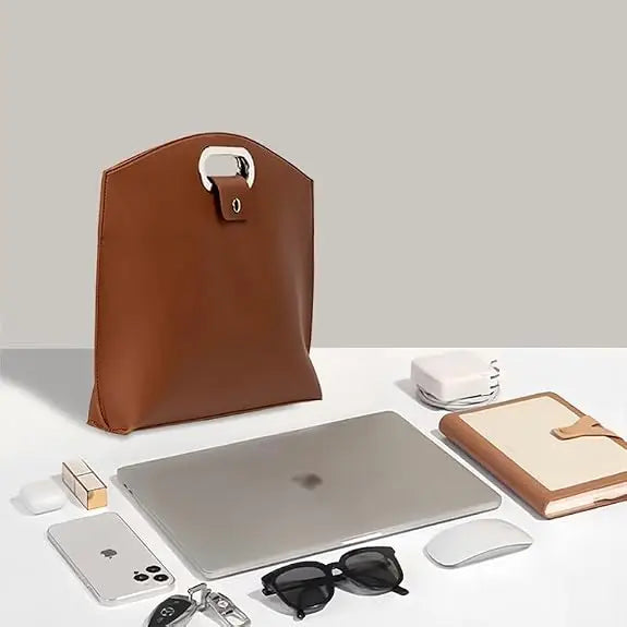 PU Leather 2-in-1 Laptop Sleeve&Pouch Set with Metallic Handle