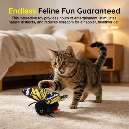 🐈Interactive Electric Butterfly Cat Toy with Fluttering Wings - USB Rechargeable Flapping Motion Kitten Toy with Door Hanging Strap & Teaser Attachment - Soft Plush Indoor Cat Exercise Toy 💖