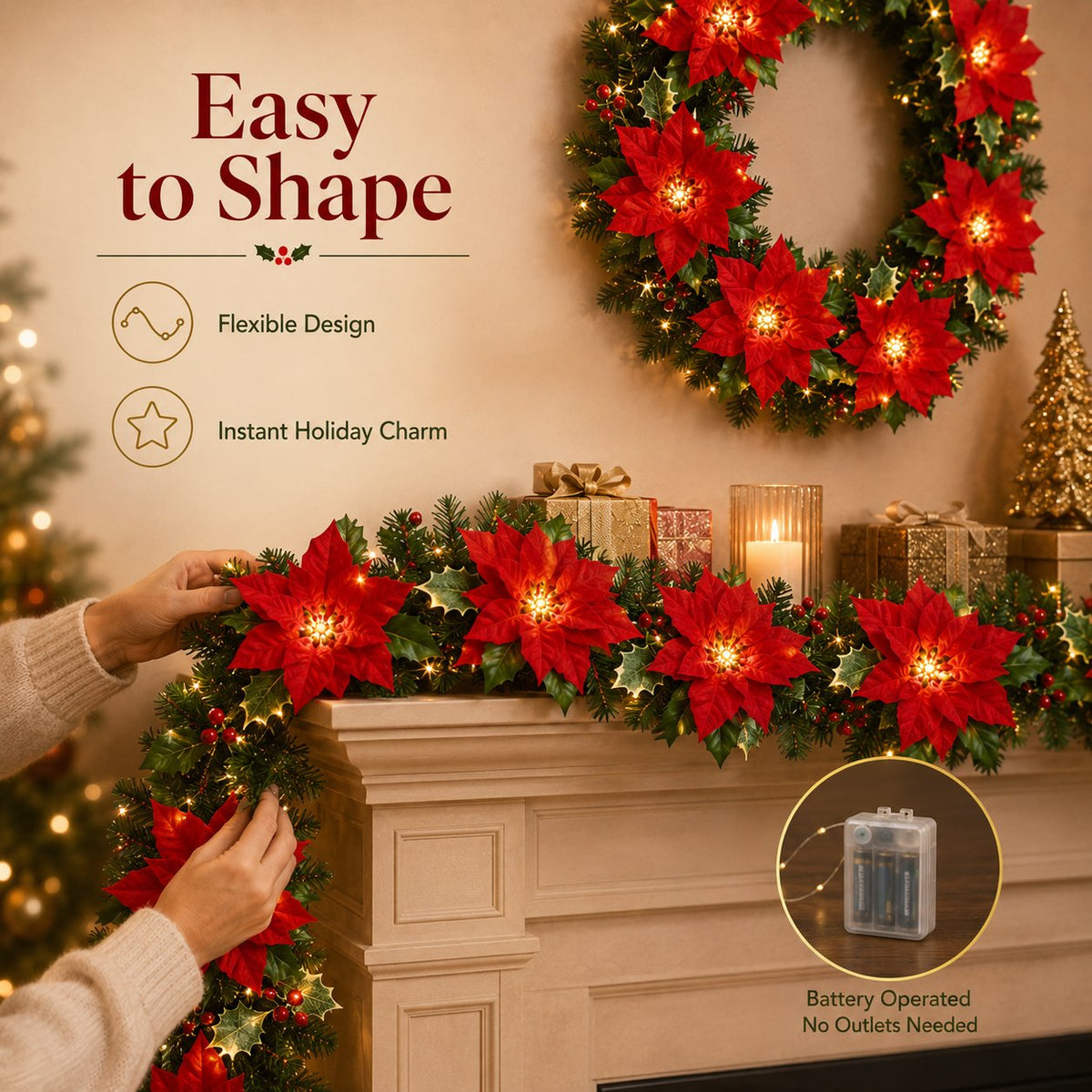 ✨ Christmas Poinsettia LED Garland String Lights
