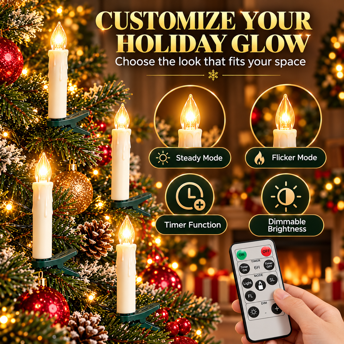10-Pack Flameless Christmas Candle Clip Lights