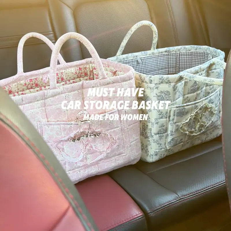 🔥 Machine Washable Floral Car Storage Basket  🌸📦