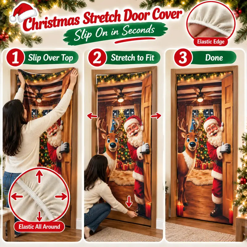 🎄 Christmas Door Makeover Cover Transform Your Front Door Into A Magical Holiday Entrance In Seconds(78.7 × 35.4in)