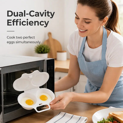 Dual-Cavity Microwave Egg Poacher — 2 Eggs, Non-Stick, Food-Grade PP