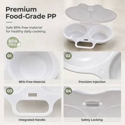 Dual-Cavity Microwave Egg Poacher — 2 Eggs, Non-Stick, Food-Grade PP