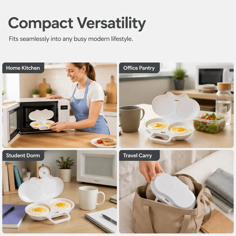 Dual-Cavity Microwave Egg Poacher — 2 Eggs, Non-Stick, Food-Grade PP