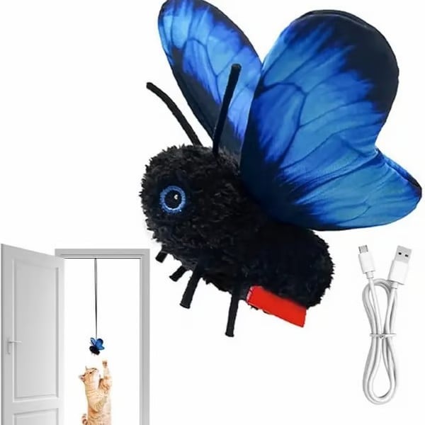 🐈Interactive Electric Butterfly Cat Toy with Fluttering Wings - USB Rechargeable Flapping Motion Kitten Toy with Door Hanging Strap & Teaser Attachment - Soft Plush Indoor Cat Exercise Toy 💖