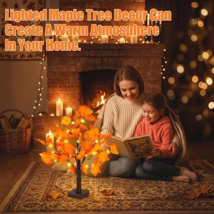 Artificial Fall Lighted Maple Tree 24 LED Thanksgiving Decorations Table Lights Battery Operated for Wedding Party Gifts Indoor Outdoor Autumn Harvest Home Decor