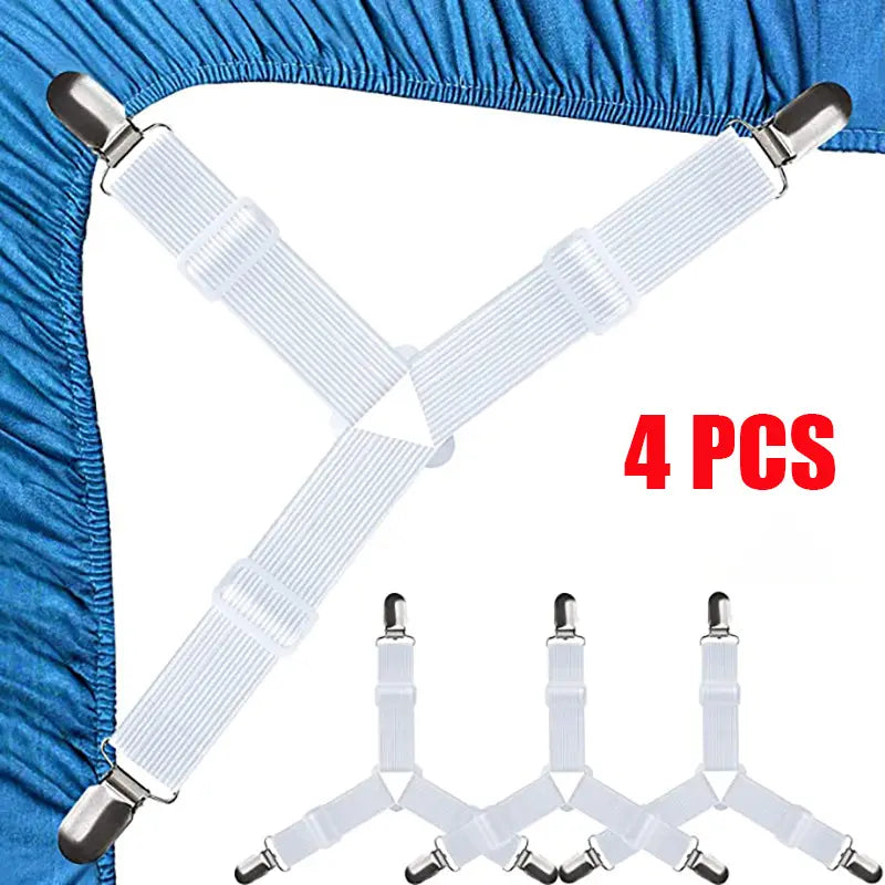 Triangle Bed Sheet Holder Straps, 4 pcs Triangle-Clip Sheet Suspenders with Adhesive Anchor