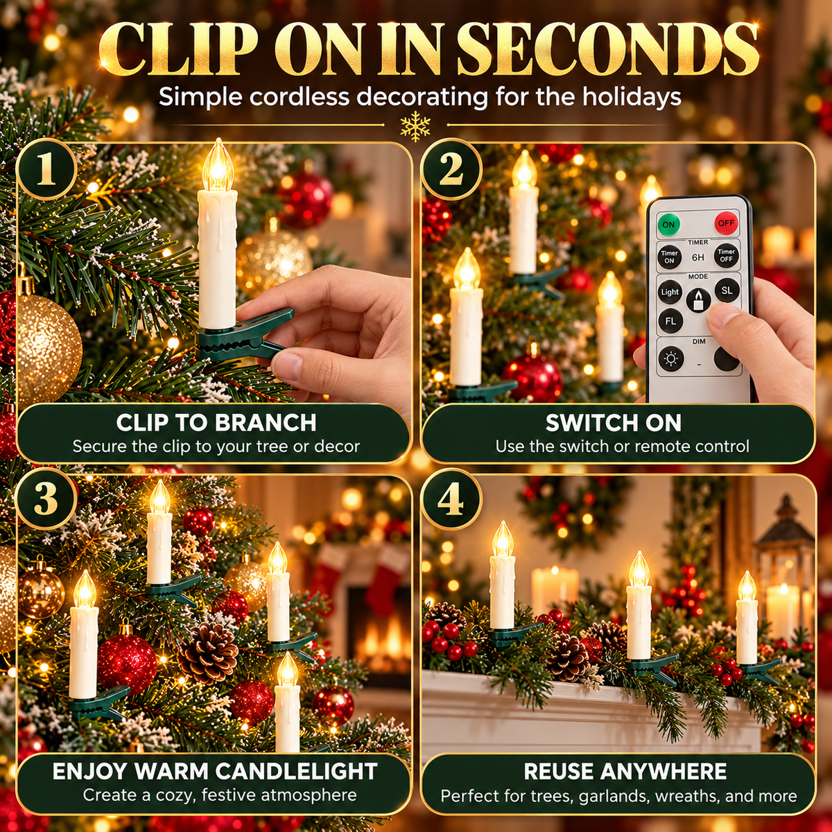 10-Pack Flameless Christmas Candle Clip Lights