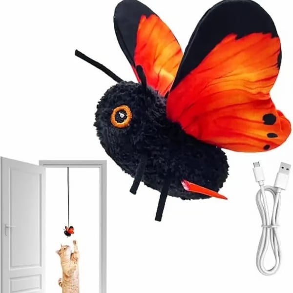 🐈Interactive Electric Butterfly Cat Toy with Fluttering Wings - USB Rechargeable Flapping Motion Kitten Toy with Door Hanging Strap & Teaser Attachment - Soft Plush Indoor Cat Exercise Toy 💖