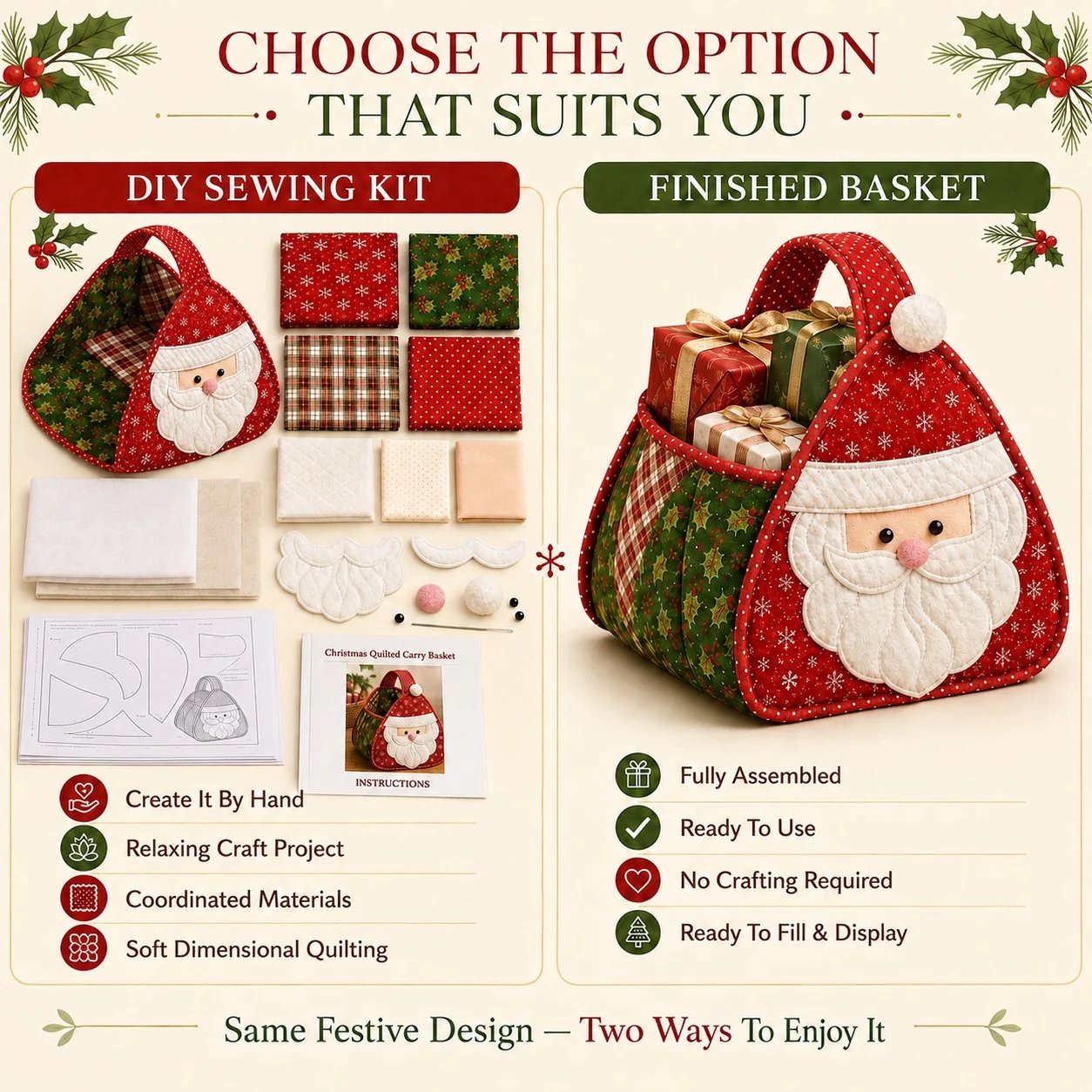 🎄 Christmas Character Quilted Carry Basket DIY Kit