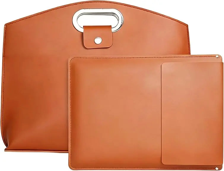 PU Leather 2-in-1 Laptop Sleeve&Pouch Set with Metallic Handle