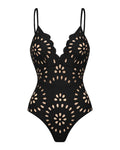 Flower Hollow One Piece Swimsuit and Skirt