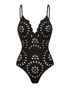Flower Hollow One Piece Swimsuit and Skirt