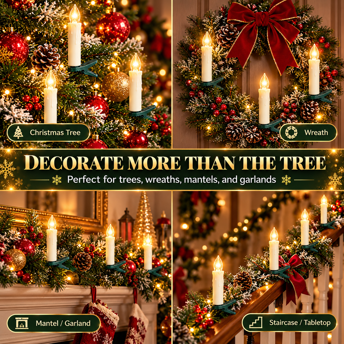 10-Pack Flameless Christmas Candle Clip Lights