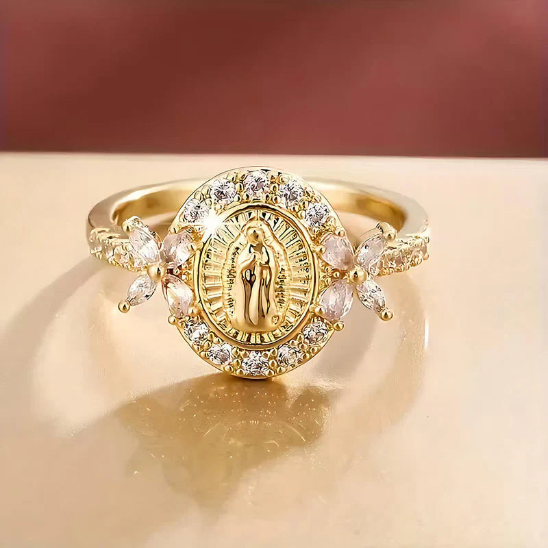Elegant Virgin Mary Emblem Ring: Sacred Detail for Daily Devotion