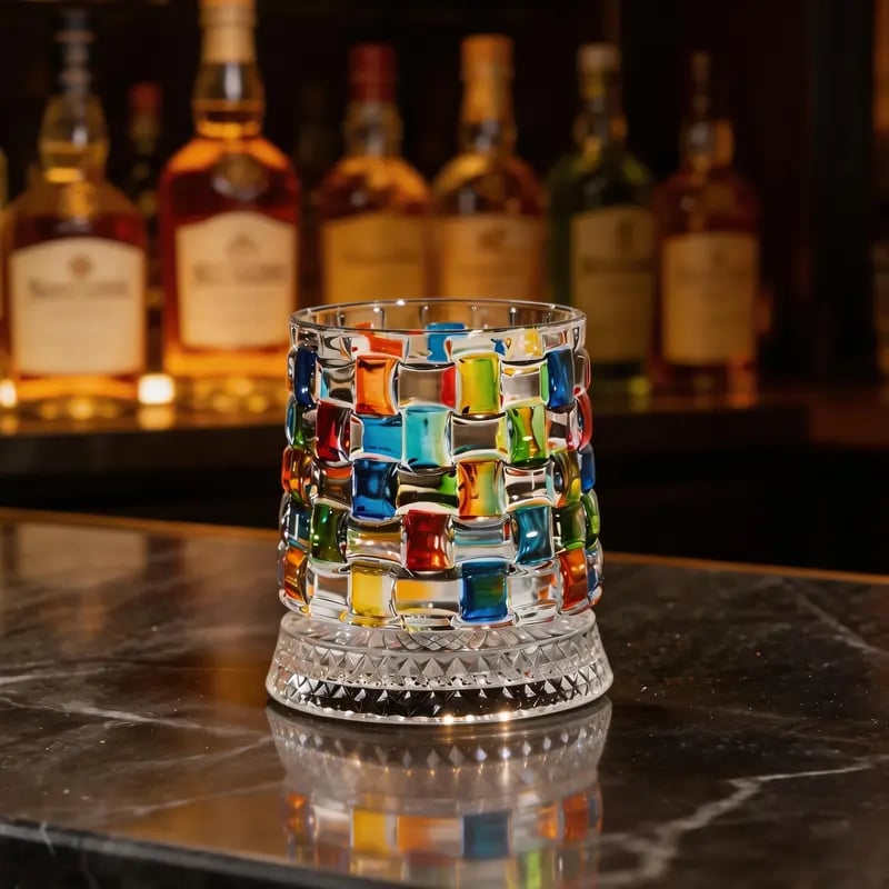 Hand Painted Embossed Rotating Whiskey Glass