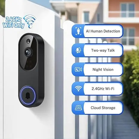 1080P Wireless Video Doorbell Camera with 2-Way Audio, AI Human Detection