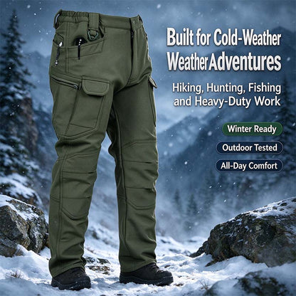 Men's Windproof & Warm Outdoor Military Tactical Pants - Fleece-Lined, Solid Color👖
