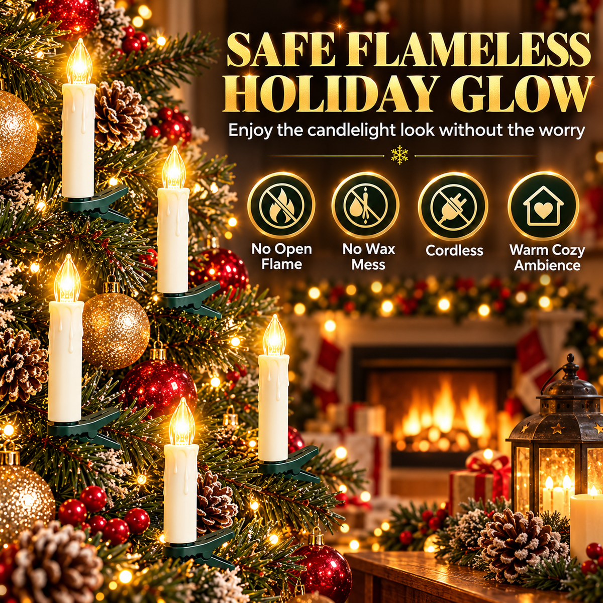 10-Pack Flameless Christmas Candle Clip Lights