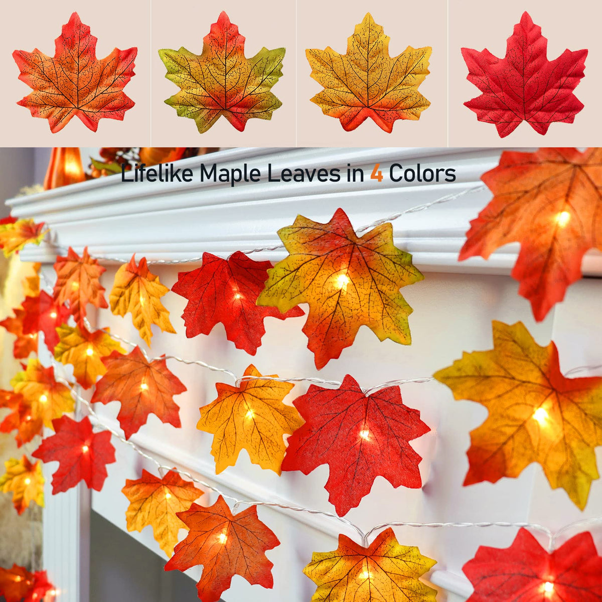Fall Decorations for Home Maple Leaf Lights(19.7in 40 light)