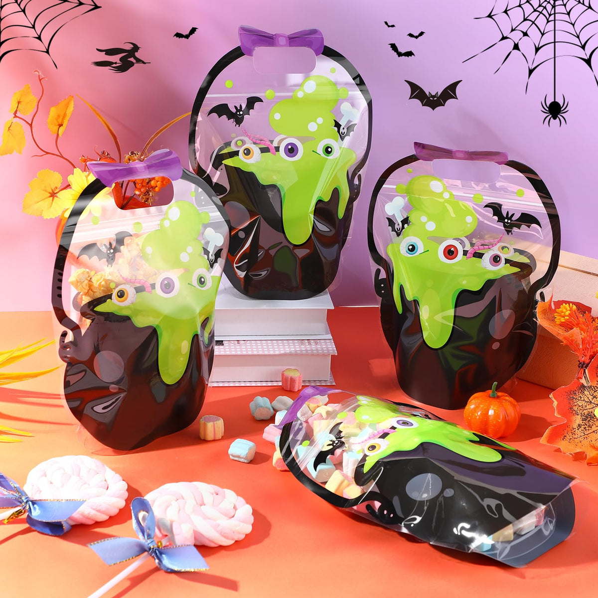 Plastic Halloween Gift Bags -with Handles-(1 pack= 10 pcs)