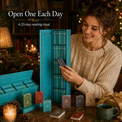 Tiny Bookery Advent Calendar, 25‑Day Mini Book Ornaments | Christmas Countdown Gift for Book Lovers