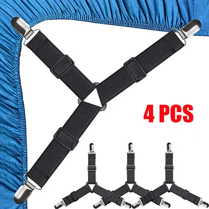 Triangle Bed Sheet Holder Straps, 4 pcs Triangle-Clip Sheet Suspenders with Adhesive Anchor
