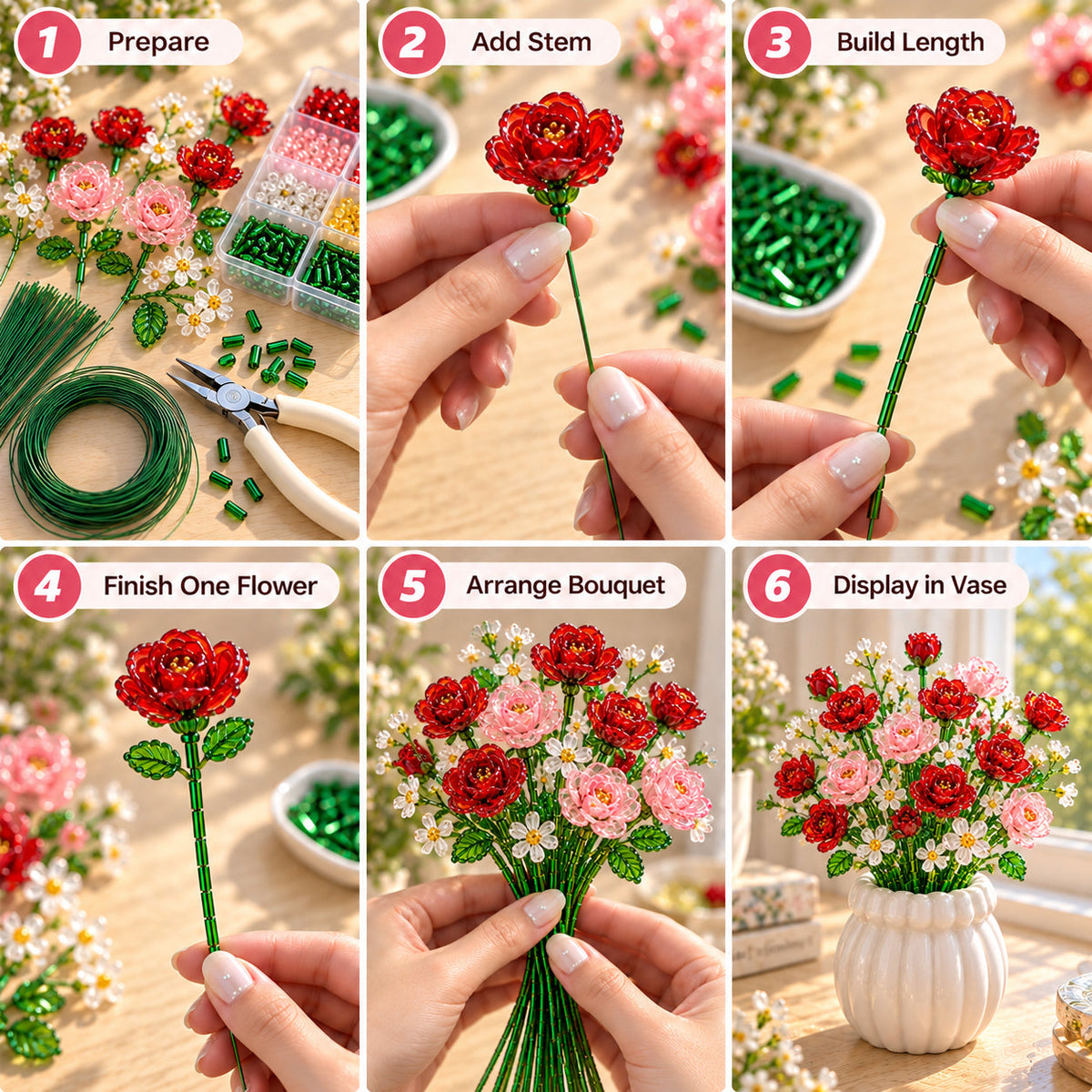 ✨DIY Beaded Wildflower Bouquet Kit – Handmade Crystal Flower Craft Set🌸✨