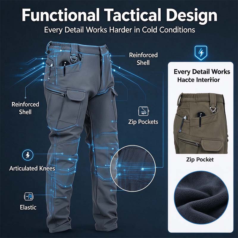 Men's Windproof & Warm Outdoor Military Tactical Pants - Fleece-Lined, Solid Color👖